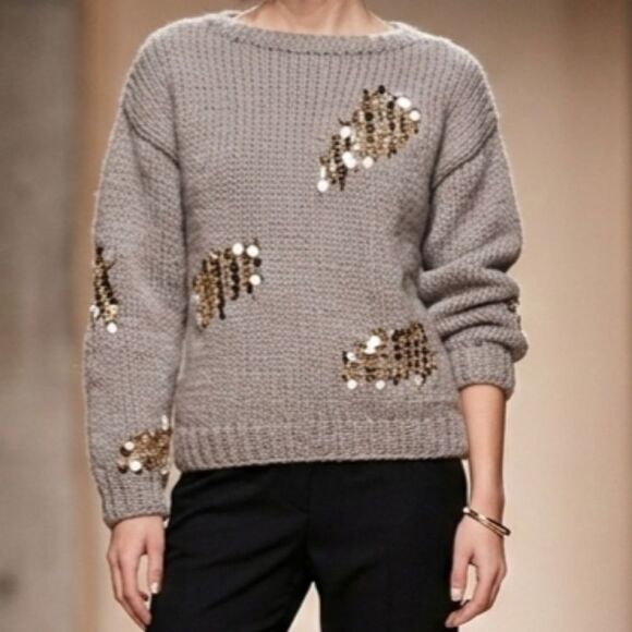 Zara Sweaters - ZARA Mink Limited Edition Chunky Knit Sequin Distressed Sweater Taupe  Medium